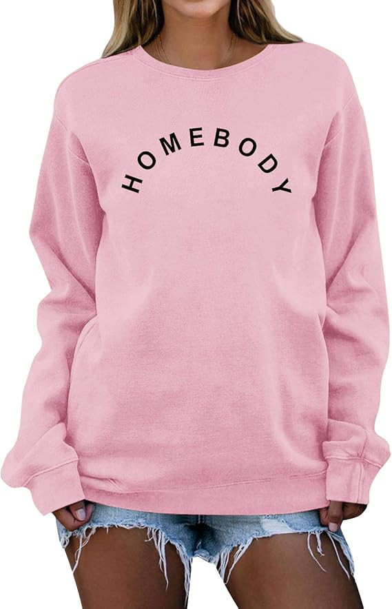 GEMLON Homebody Shirt Women Cute Letter Printed T-Shirts Long Sleeve Top Pullover Sweatshirt | Amazon (US)