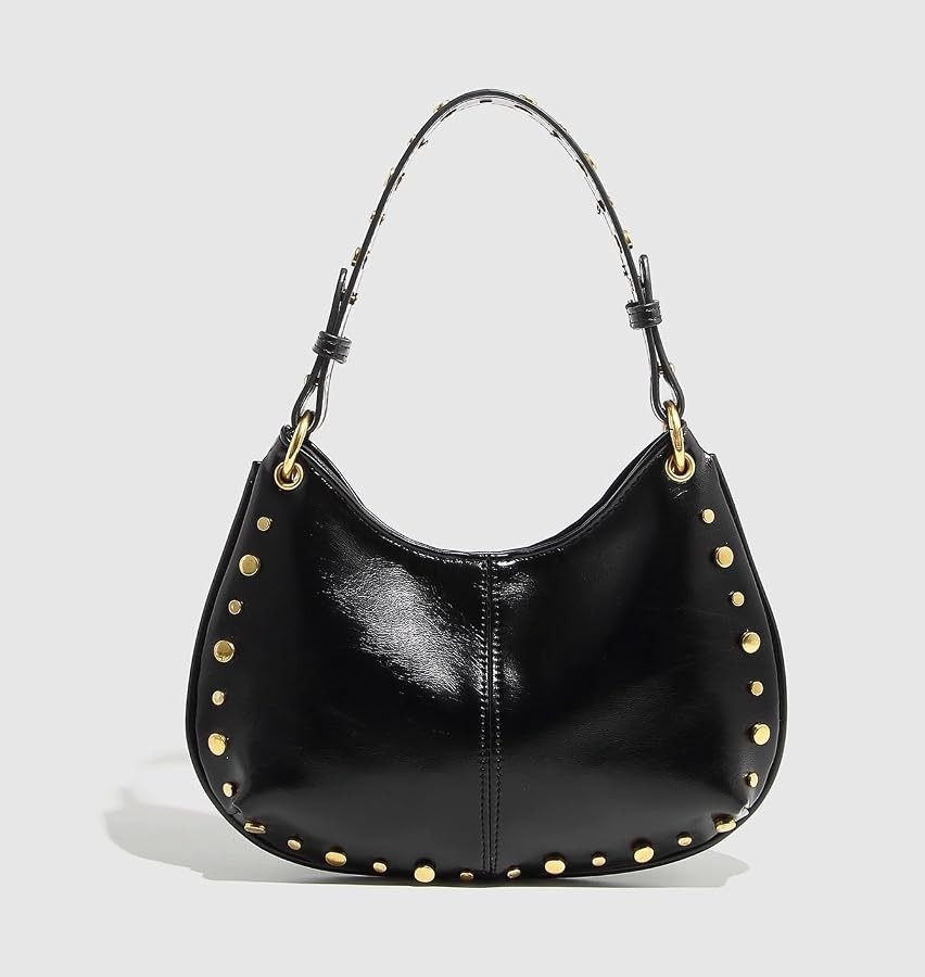 Studded Shoulder Purse for Women Gold Stud Faux Leather Saddle Bag Punk Streetwear Vintage Handba... | Amazon (US)