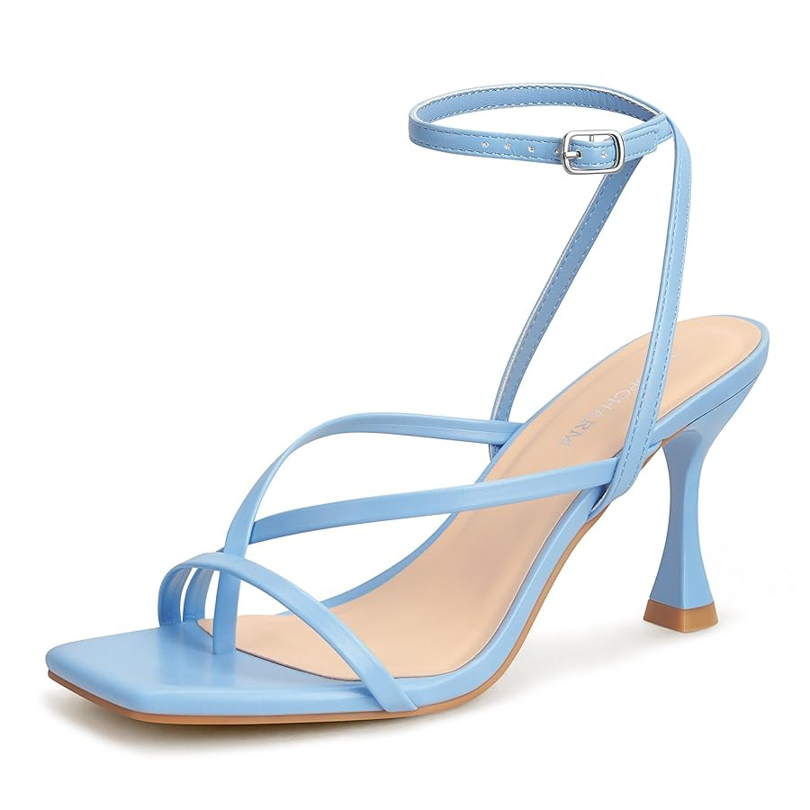 Women's Strappy High Heels Sandals Square Open Toe Ankle Strap Slingback Thong Stilettos Shoes fo... | Amazon (US)