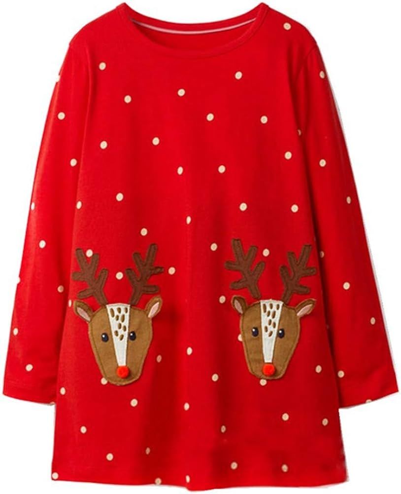 HILEELANG Toddler Girl Dress Stripe Long Sleeve Autumn Winter Cotton Basic Dress 1-7 Year | Amazon (US)