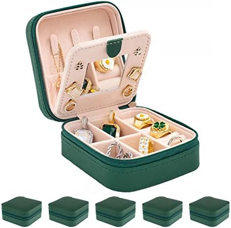 KElofoN Travel Jewelry Case with Mirror - Small Organizer Box for Girls & Women (Green-5) | Amazon (US)