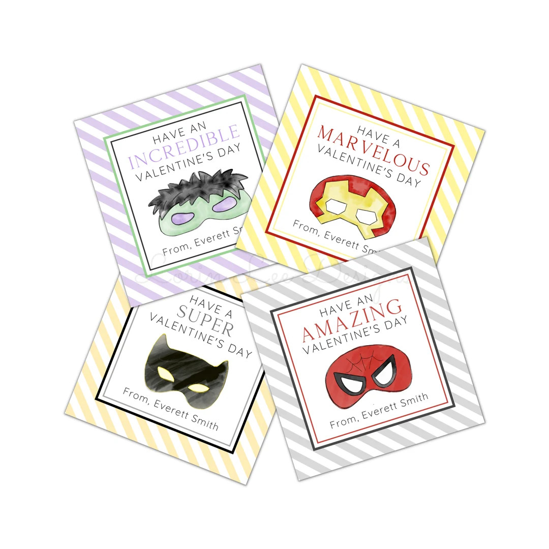 Printable Superhero Valentine, Watercolor Superhero Masks, Valentine's Day tag for kids, Valentin... | Etsy (US)
