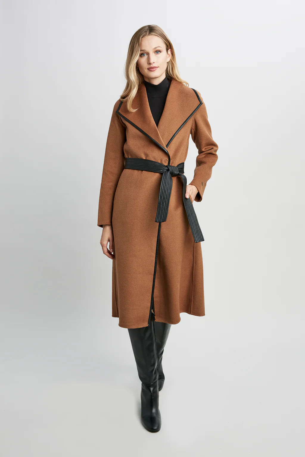 Tahari Long Double Face Vegan Trim Wool Coat | Elie Tahari