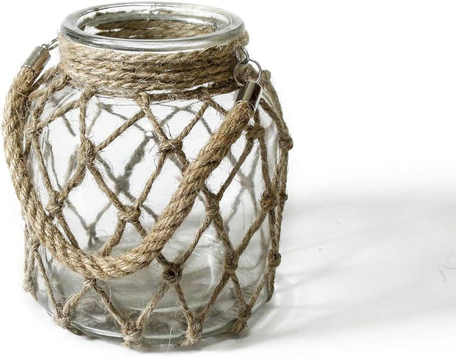 Rustic Hanging Mason Nautical Jar Creative Rope Net Dry Flower Glass Vase with Handle 6.5 Inch | Amazon (US)