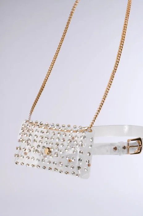 CLEARLY WORTHY BLING BELT BAG IN CLEAR PVC | AKIRA