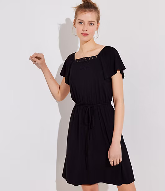 LOFT Crochet Trim Square Neck Dress | LOFT