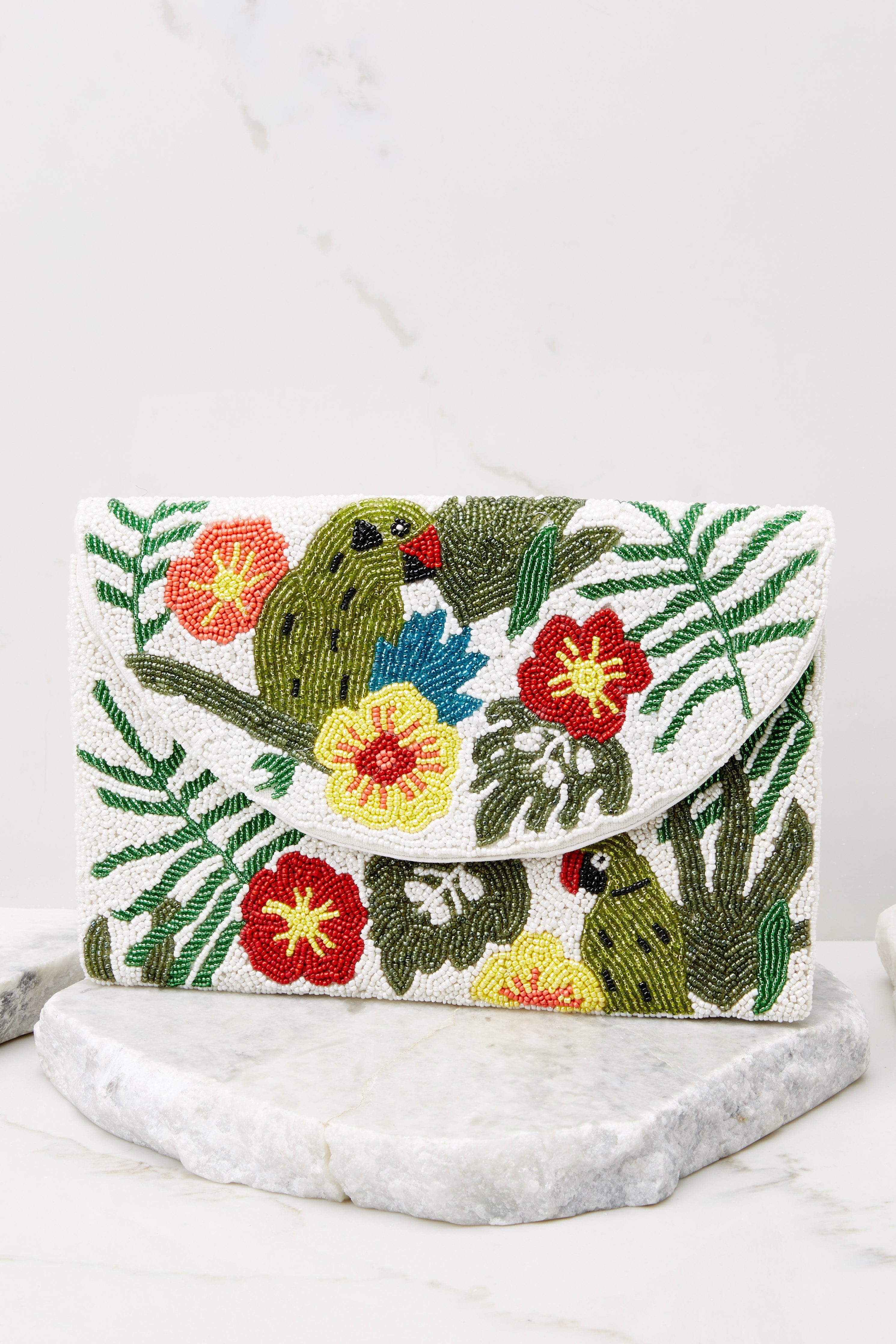 Tropic Of Discussion White Multi Beaded Clutch | Red Dress 