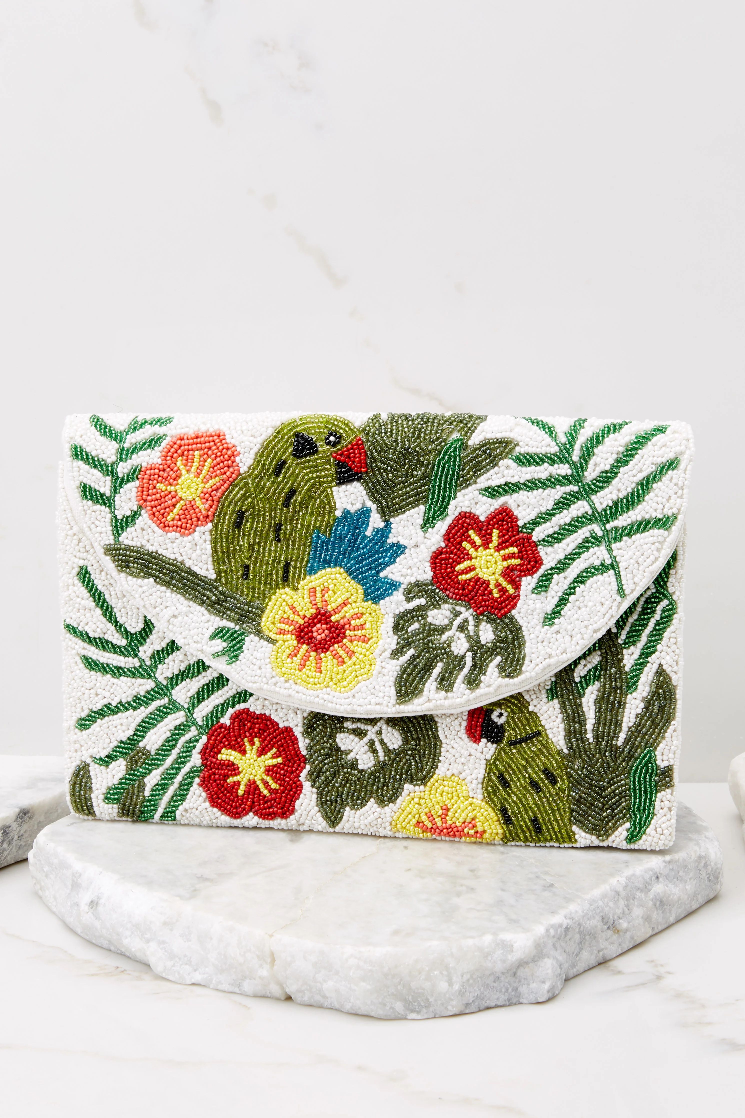 Tropic Of Discussion White Multi Beaded Clutch | Red Dress 