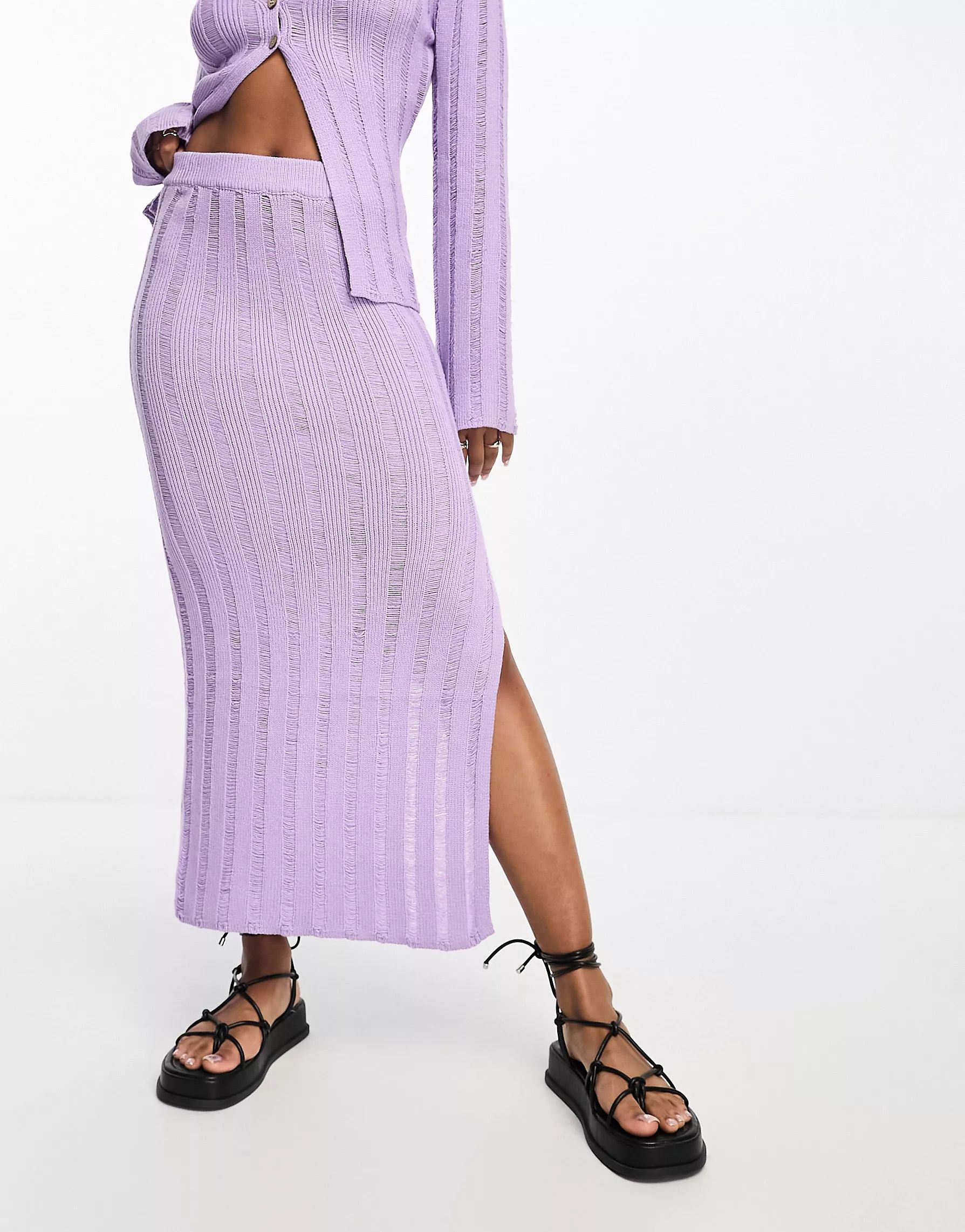Bailey Rose rib knit midi skirt in lilac co-ord | ASOS | ASOS (Global)
