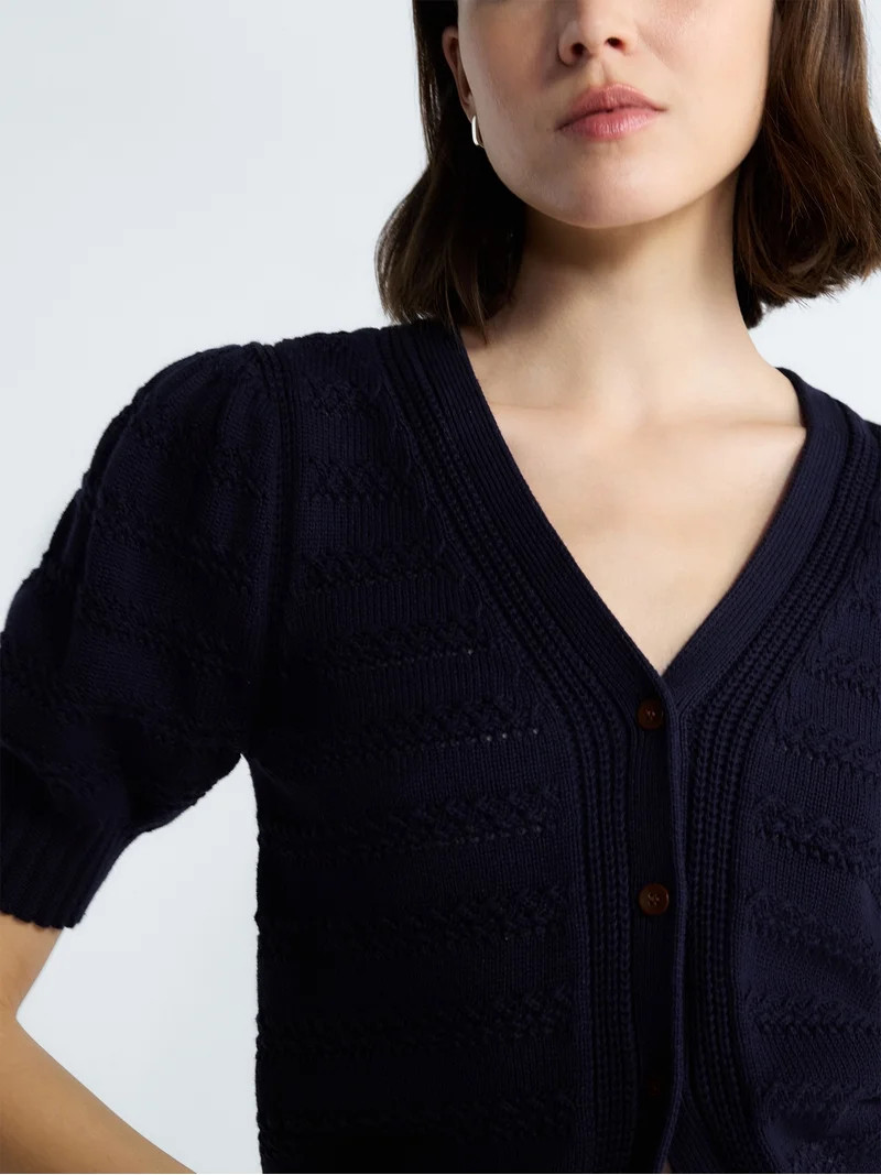 Free Assembly's Women's Cotton Crochet Cardigan Sweater with Puff Sleeves, Sizes XS-4X - Walmart.... | Walmart (US)