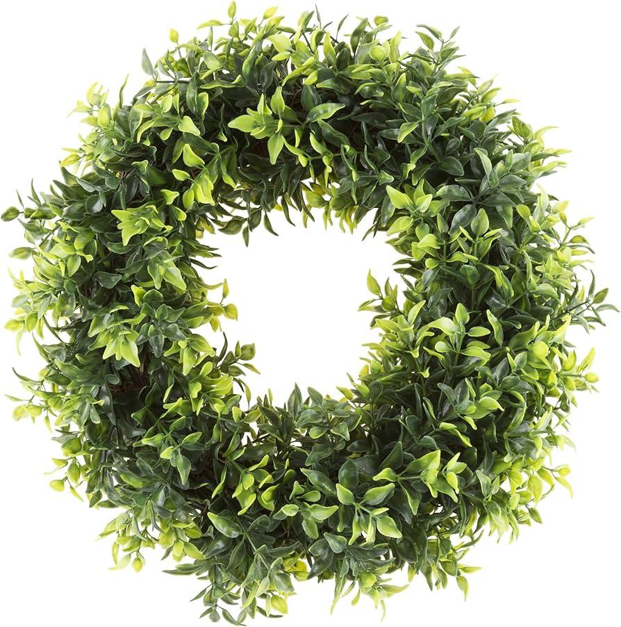 Artificial Opal Basil Leaf Wreath - Lifelike 11.5-Inch Round UV-Resistant Faux Greenery for Mount... | Amazon (US)