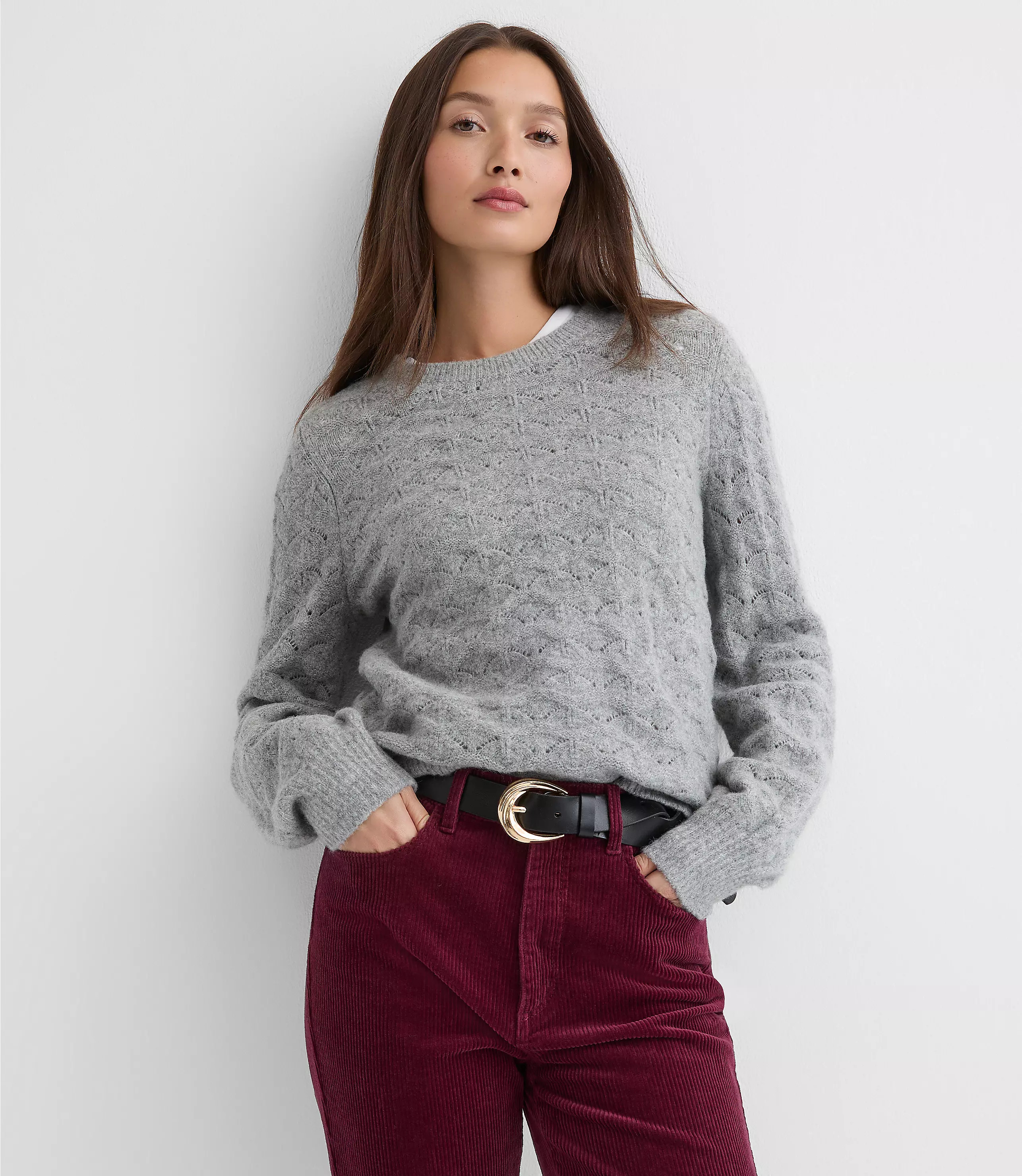 Fuzzy Pointelle Blouson Sweater | LOFT
