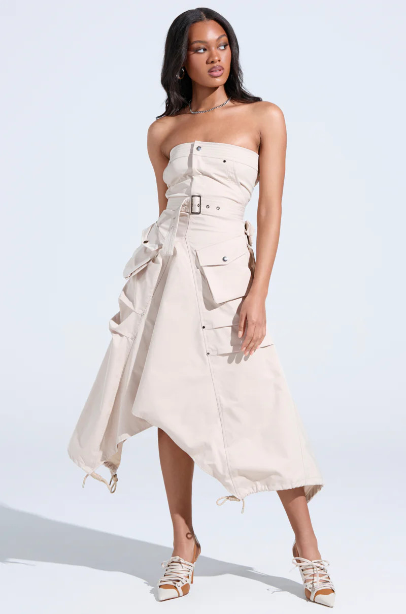 STROLLIN DOWN SOHO CARGO MIDI DRESS | AKIRA