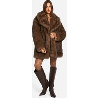 boohoo Women's Longline Vintage Look Faux Fur Coat in Chocolate | Size: 10 | Woven | boohoo (US & Canada)