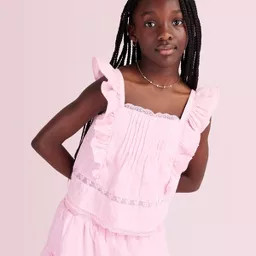 Girls' Rebecca Alouette Rose Embroidery Ruffle Tank Top - LoveShackFancy x Target Pink 12 | Target