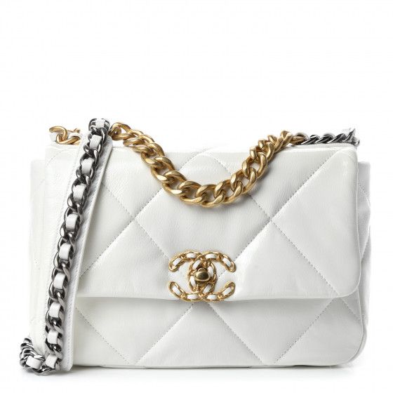 Shiny Crumpled Calfskin Quilted Medium Chanel 19 Flap White | Fashionphile