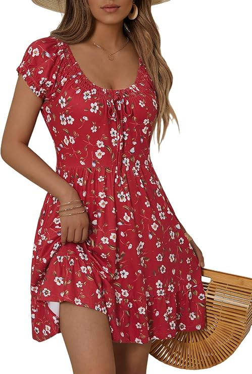 HUHOT Teen Petite Women Floral Short Summer Mini Dresses with Pockets Cute Milkmaid Sundress 2026 | Amazon (US)