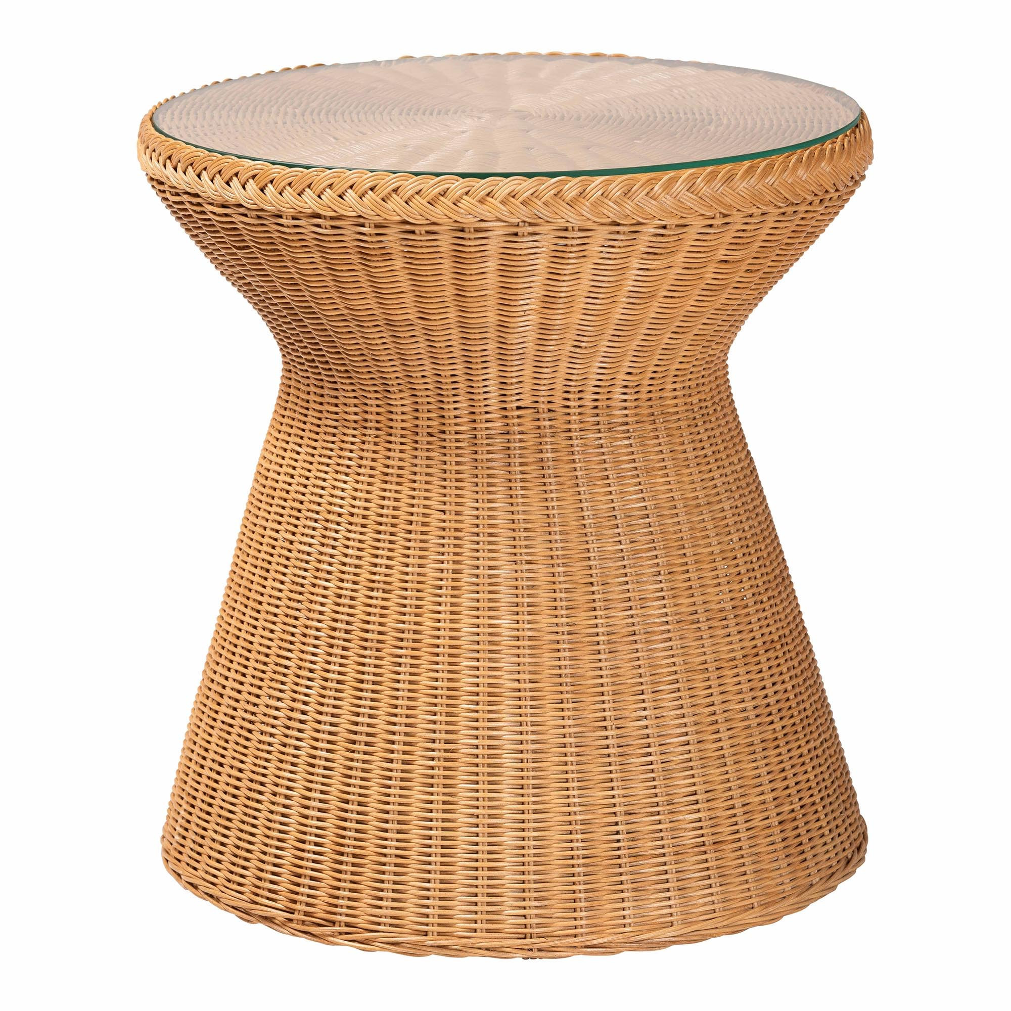 bali & pari Nina Handwoven Rattan Hourglass Side Table with Glass Top – Boho Wicker Accent Tabl... | Amazon (US)