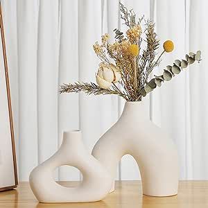 CEMABT White Ceramic Vase Set of 2 for Modern Minimalist Bohemian Decor，Round Matte Donut Vases... | Amazon (US)
