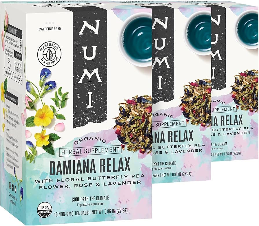 Numi Organic Damiana Relax Herbal Tea – 48 Herbal Tea Bags – Calming Damiana Blend for Gentle... | Amazon (US)