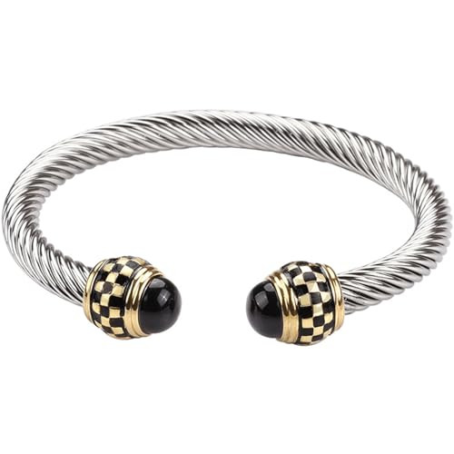 Designer Twisted Cable Bracelets | Stainless Steel Two Toned Cable Cuff Bracelets Bangles for Wom... | Amazon (US)