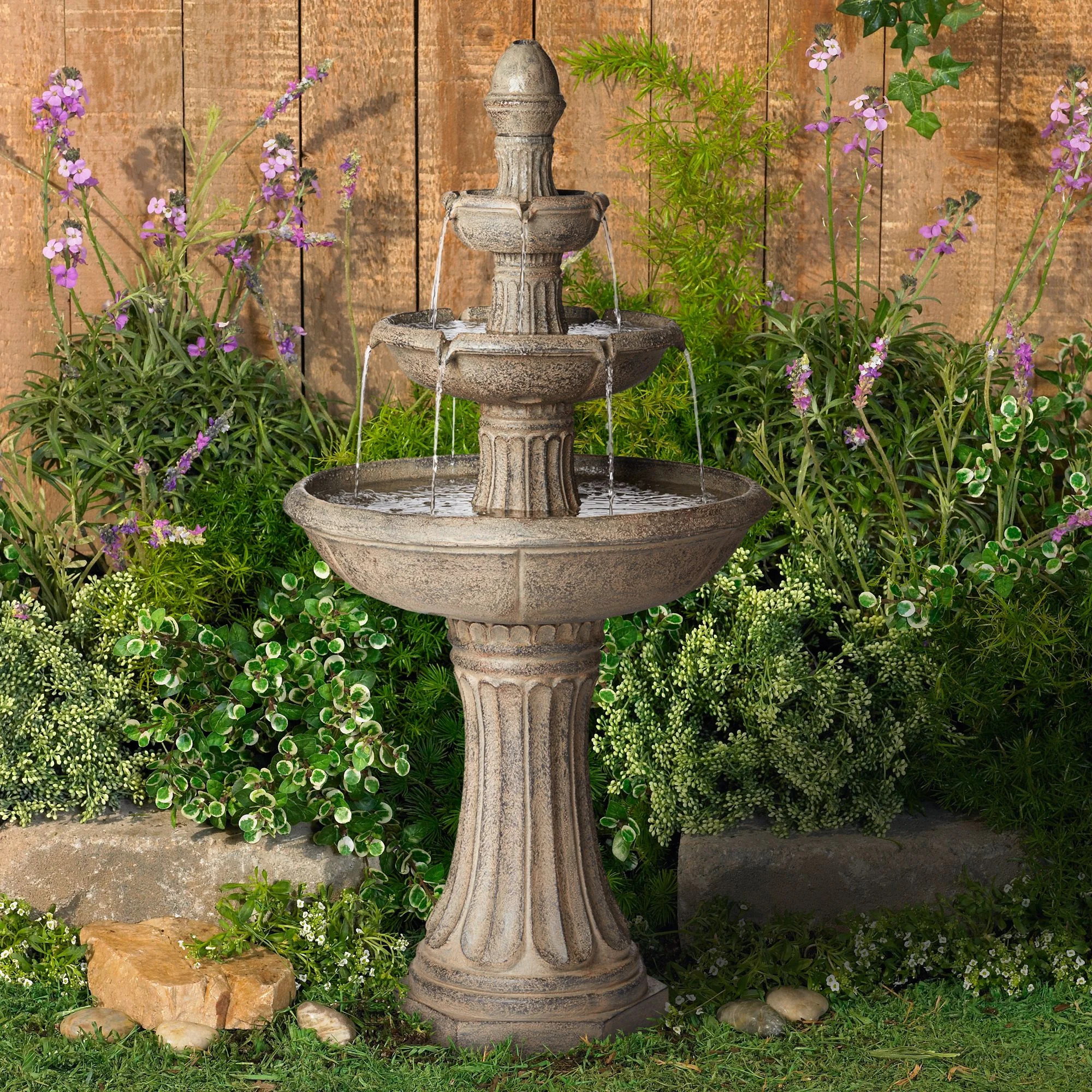 Farron 46" High Large Italian Outdoor Decor Gray Faux Stone Floor Fountain with Light LED 3-Tier ... | Walmart (US)