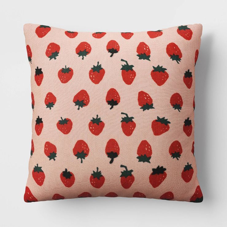 Strawberry Woven Cotton Chenille Square Throw Pillow - Room Essentials™ | Target