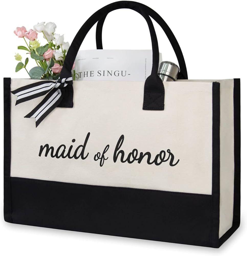 TOPDesign Maid of Honor Canvas Tote Bag, Wedding Gifts for Bridesmaid, Matron of Honor, Bridal Sh... | Amazon (US)