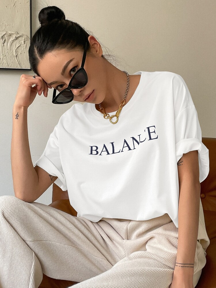 DAZY Letter Print Drop Shoulder Tee | SHEIN