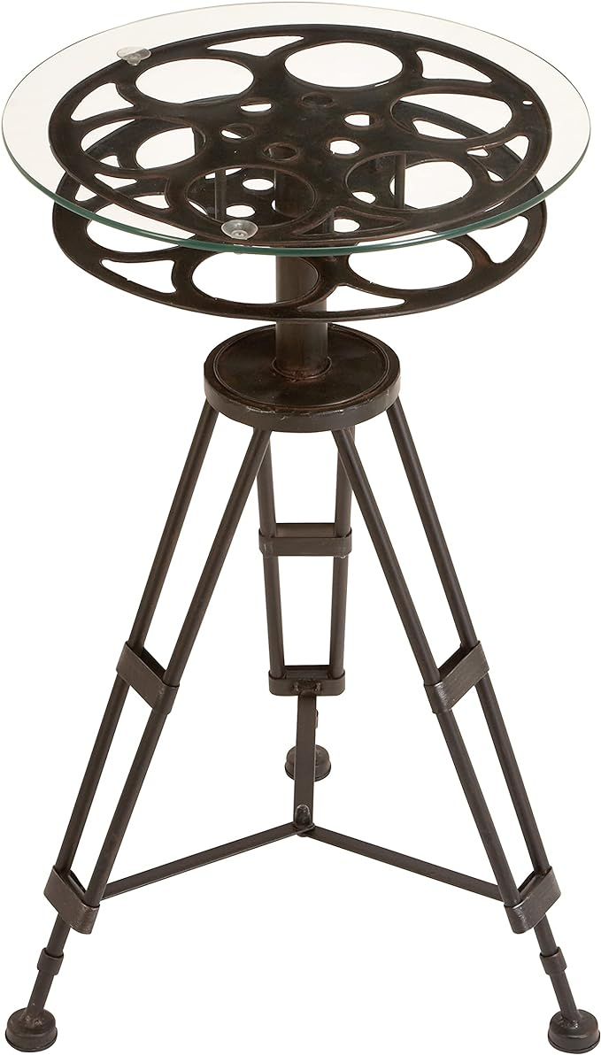 Deco 79 Metal Film Reel Accent Table with Tripod Legs and Glass Top, 15" x 15" x 25", Black | Amazon (US)