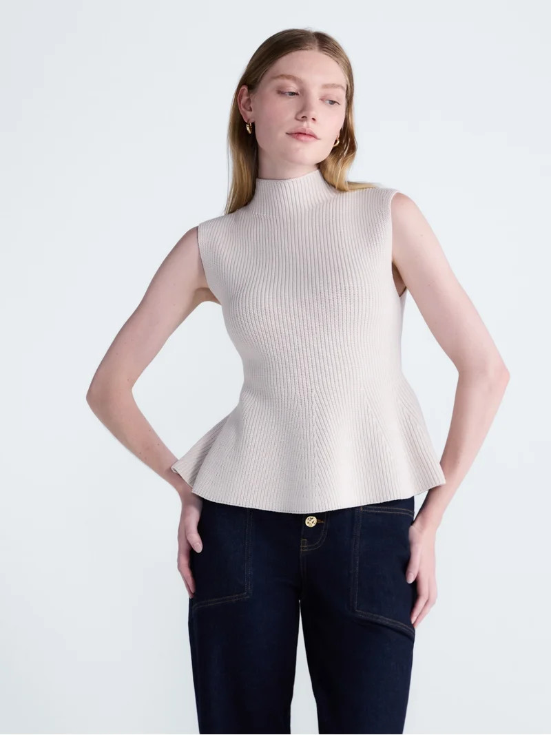 Scoop Women's and Women's Plus Sleeveless Mock Neck Peplum Sweater Tank, Sizes XS-4X | Walmart (US)