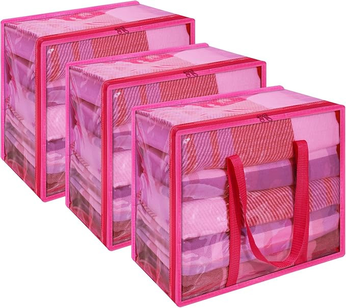 Vieshful Pink 40L Clear Clothes Storage Bag with Zipper 3 Pack Colorful Clothes Organizer Vinyl S... | Amazon (US)