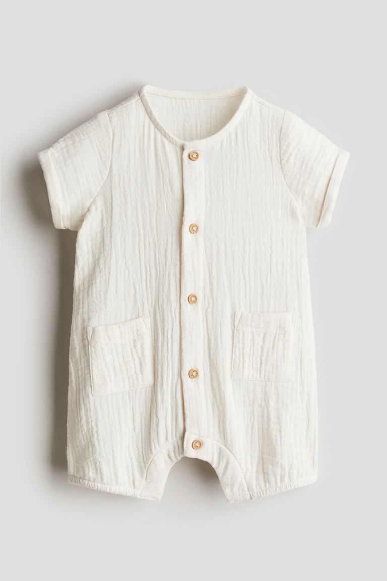 Cotton Muslin Romper Suit - Cream - Kids | H&M US | H&M (US + CA)