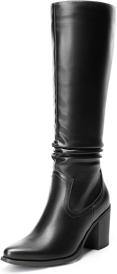 DREAM PAIRS Women's Knee-High Boots, Comfortable Chunky Block Heel Pointed Toe Pull On Side Zippe... | Amazon (US)