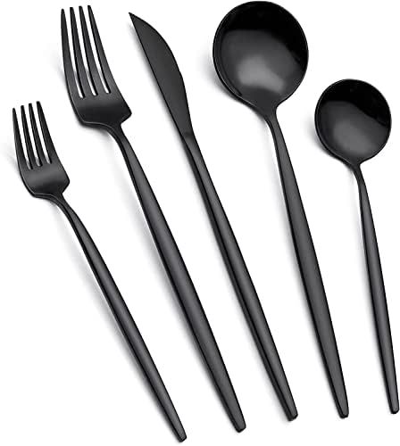 60-Piece Matte Black Silverware Set, Flatware Set for 12, Food-Grade Stainless Steel Tableware Cu... | Amazon (US)