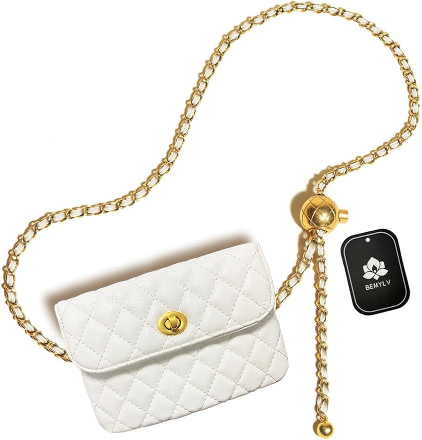 Leather Chain Belt Bag for Women White Crossbody Waist Purse Fanny Pack Fashion Evening Clutch Ha... | Amazon (US)