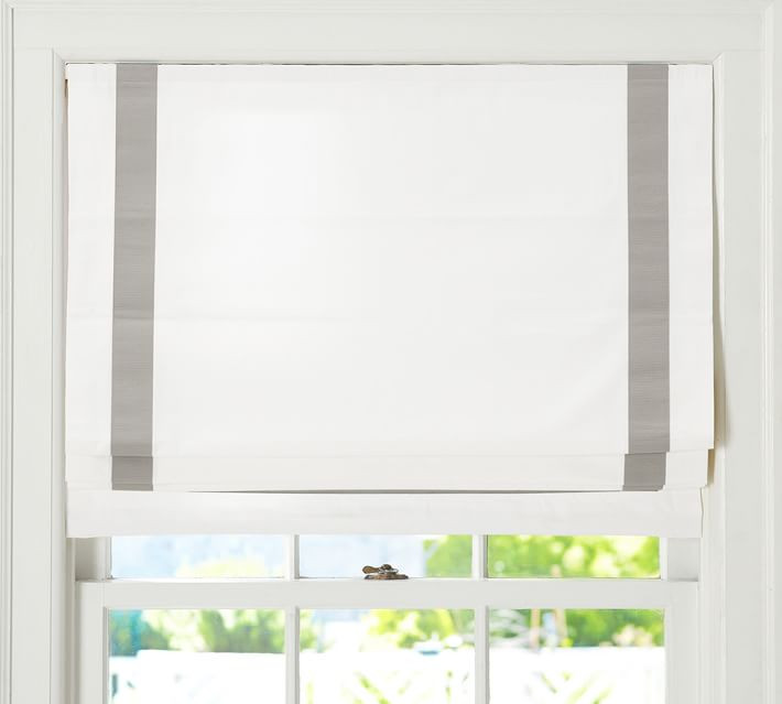 Grosgrain Ribbon Cordless Roman Shade - Gray | Pottery Barn (US)
