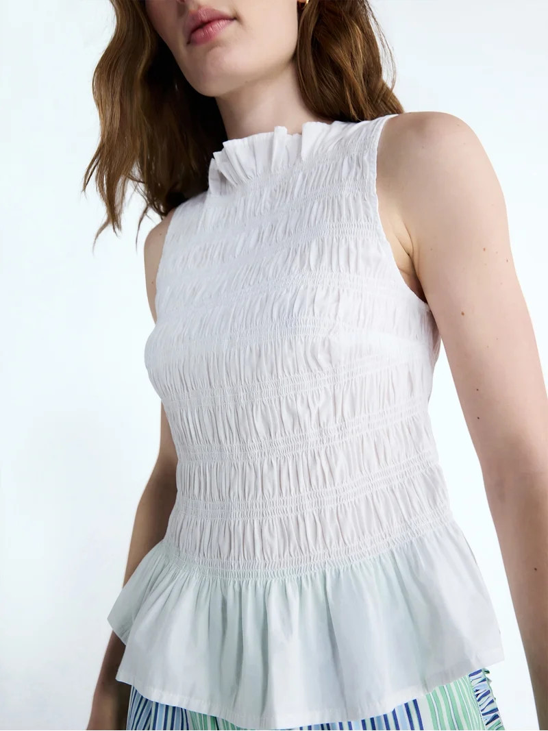 Free Assembly Women's and Women's Plus Smocked Peplum Sleeveless Cotton Top, Sizes X-4X | Walmart (US)