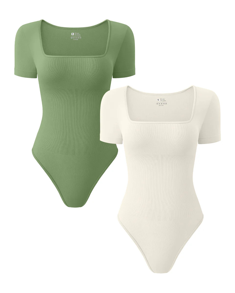 Square Neck Short Sleeve Bodysuits | Oqq