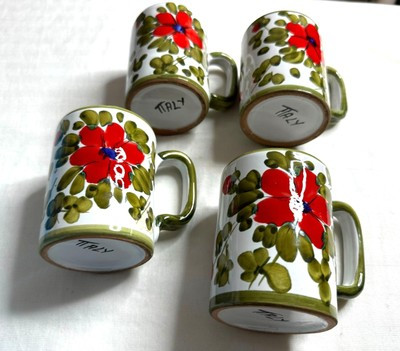 Vintage Italian Pottery Red Flower Hand Painted Coffee Tea Cups Mug 8oz 4each | eBay US