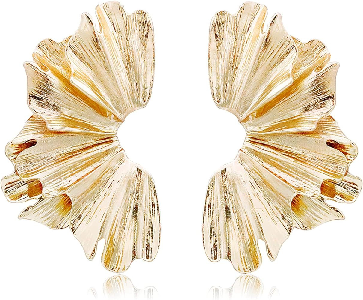 Gold Statement Earrings for Women Large Geometric Dangle Earrings Bohemian Ginkgo Leaf Heart Flow... | Amazon (US)