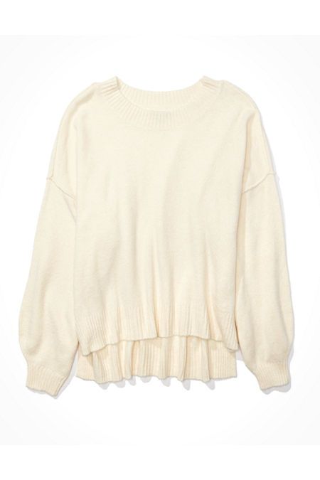 AE Dreamspun Balloon Sleeve Crew Neck Sweater Women's Oatmeal S | American Eagle Outfitters (US & CA)