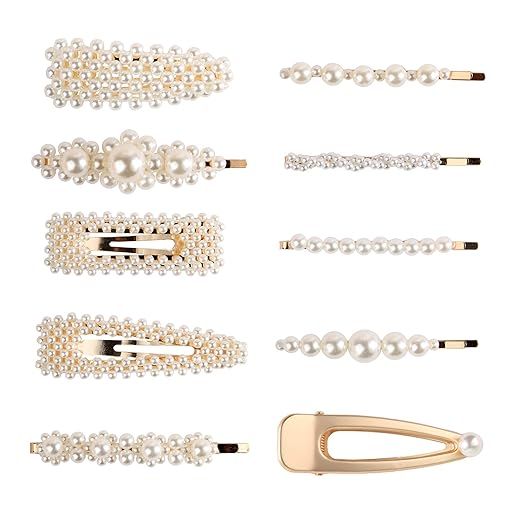 GaFree 10pcs Pearl Barrettes Set for Women Alligator Clips Pearls Elegant Hair Accessories | Amazon (US)