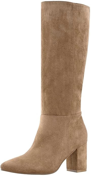 Shoe'N Tale Mid Calf Boots for Women Wide Calf Knee High Boots Chunky Block Heel Fall Winter Poin... | Amazon (US)