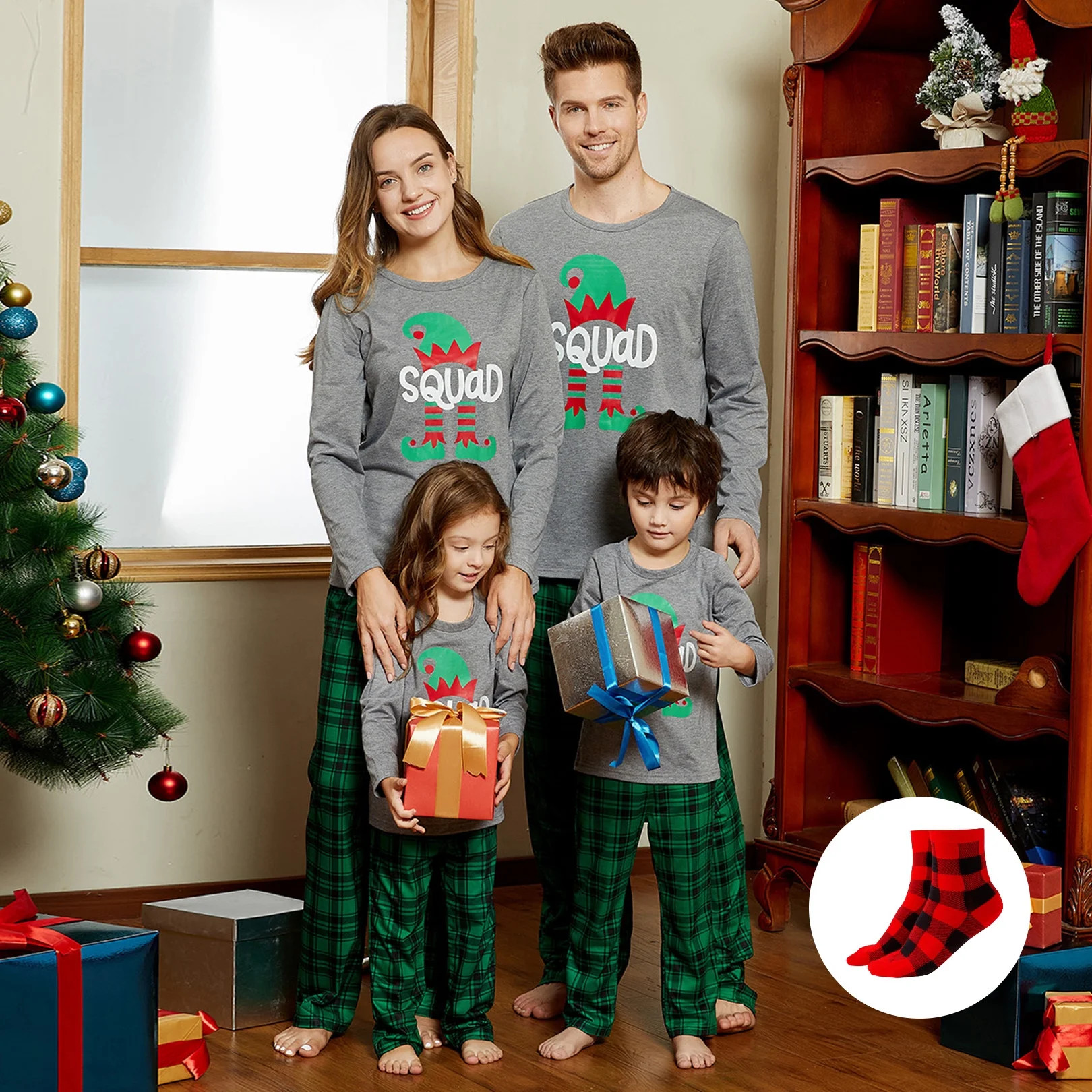 PatPat Kids Family Christmas Pajamas Matching Sets Long Sleeve Top and Green Plaid Pant Gifts Fla... | Walmart (US)