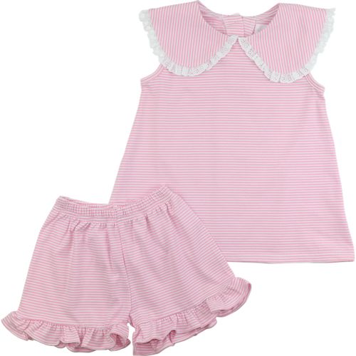Pink Striped Knit Eyelet Short Set | Cecil and Lou