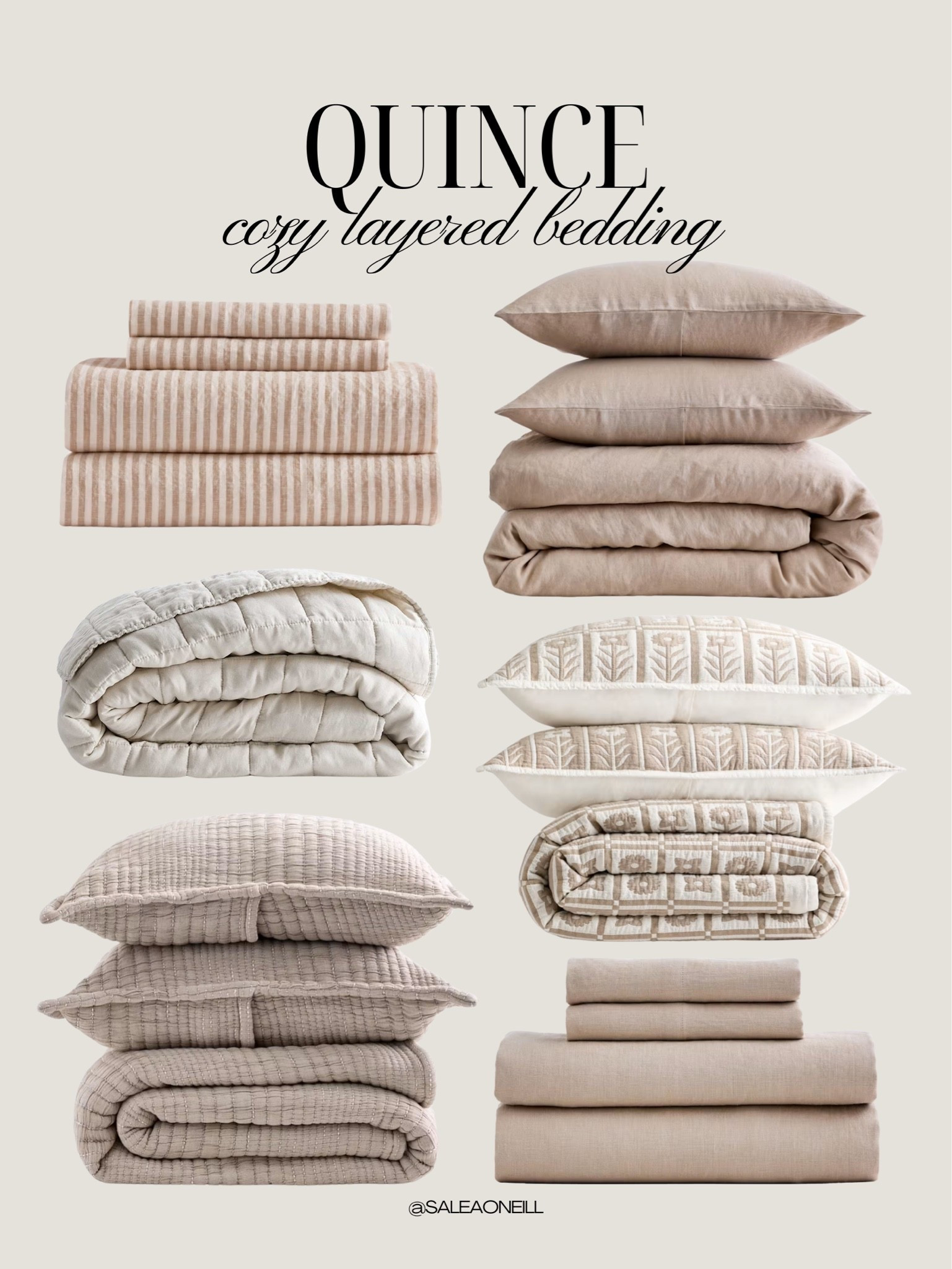 neutral bedding combos from quince! code INFG-26SALEAONEILL10 for 10% off your first order ☁️ 

linen bedding, bedding, bedding combo, neutral bedding, quince bedding