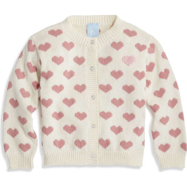 Intarsia Heart Cardigan, Ivory And Mauve | Maisonette