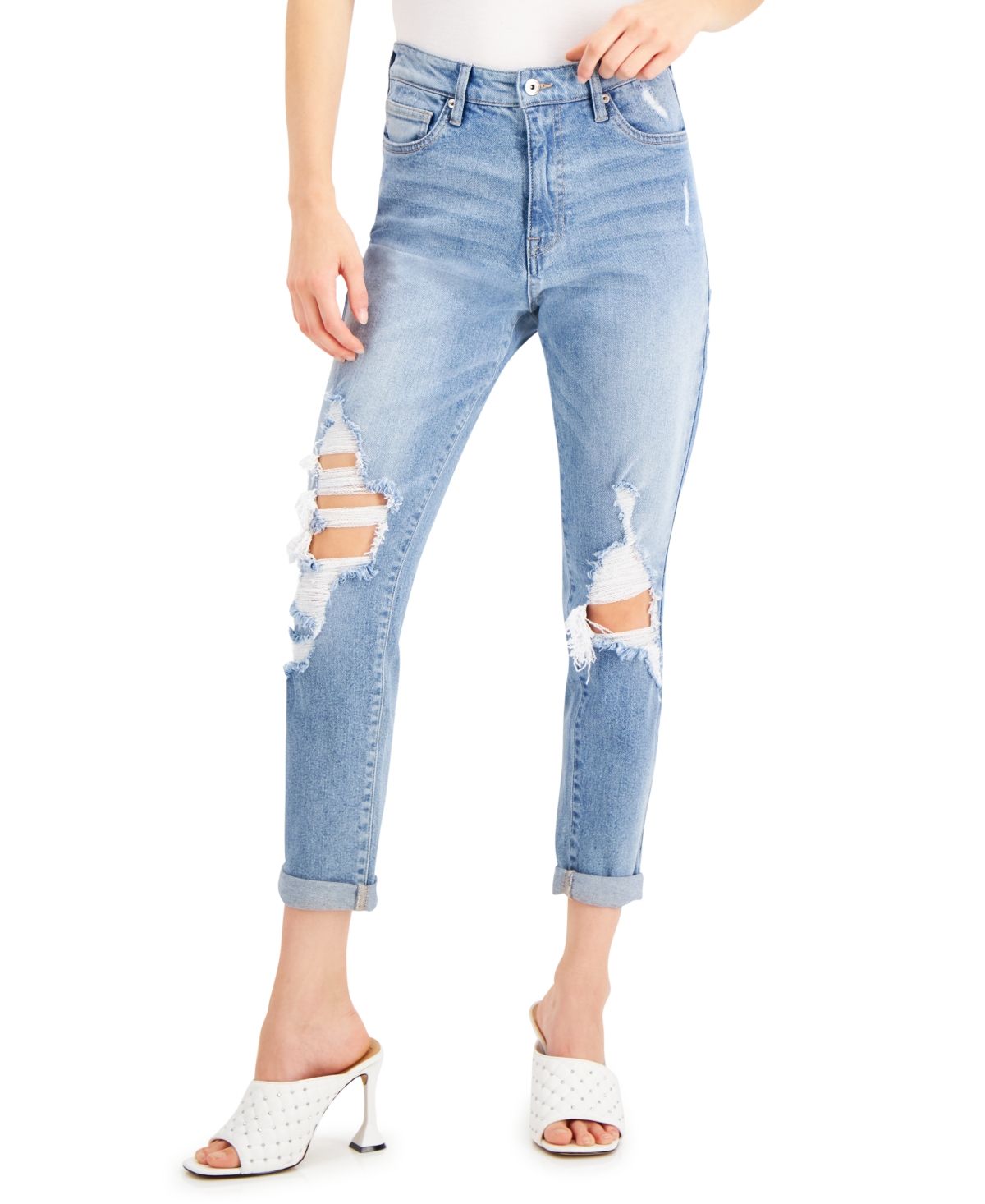 Celebrity Pink Juniors' Ripped Mom Jeans | Macys (US)
