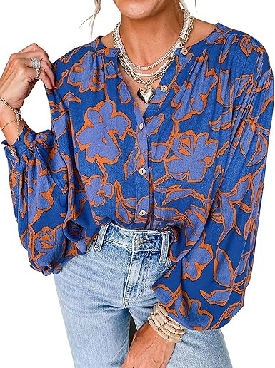 PRETTYGARDEN Women's Floral Button Down Blouse 2026 Fall Fashion Dressy Casual Long Sleeve Shirts... | Amazon (US)